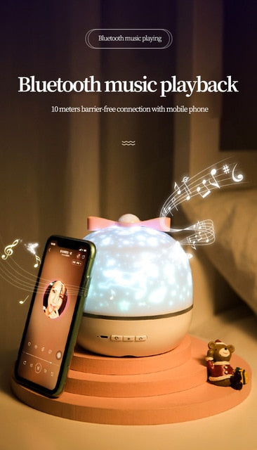 Night Light Rotatable Star Music Projector Lamp Night Lamp Bluetooth connection Bedroom Lamp Customizable gift for Kids and love