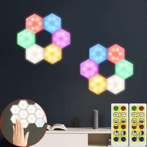 Colorful LED Honeycomb Quantum Hexagon Wall Lamp with Touch Sensitive for Bedroom Living Room Stair Loft DIY Decor Night Light