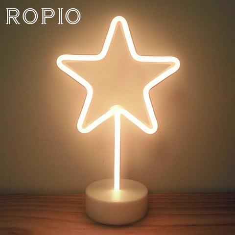 ROPIO LED Neon Abajur Night Light Desk Lamp Star Moon Thunder Battery Operated for Holiday Light Festival Party Wedding Decor